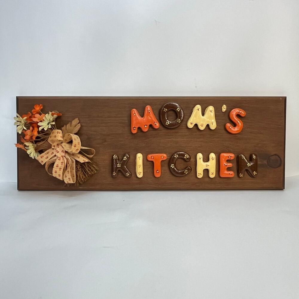 Vintage cottage core moms kitchen wooden sign orange 70s 80s 20x7 inches